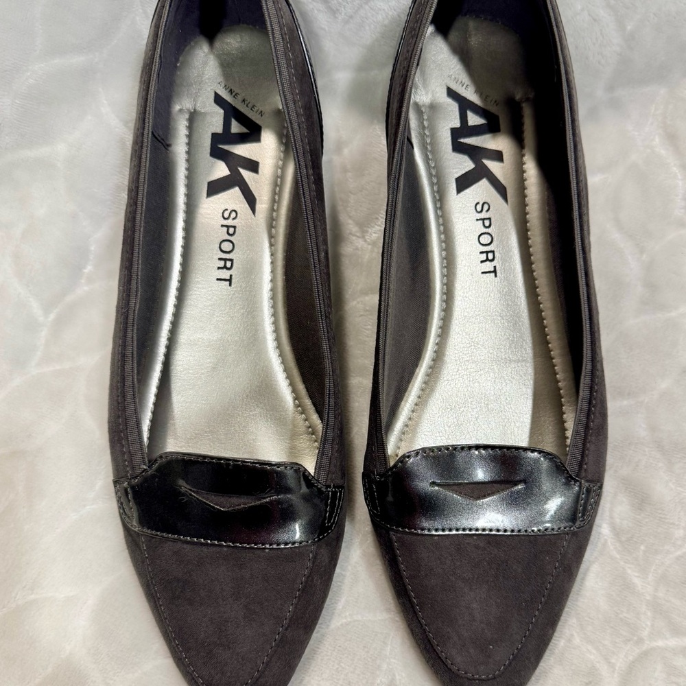 Anne Klein Sport Charcoal Flats with Glossy Black Detail